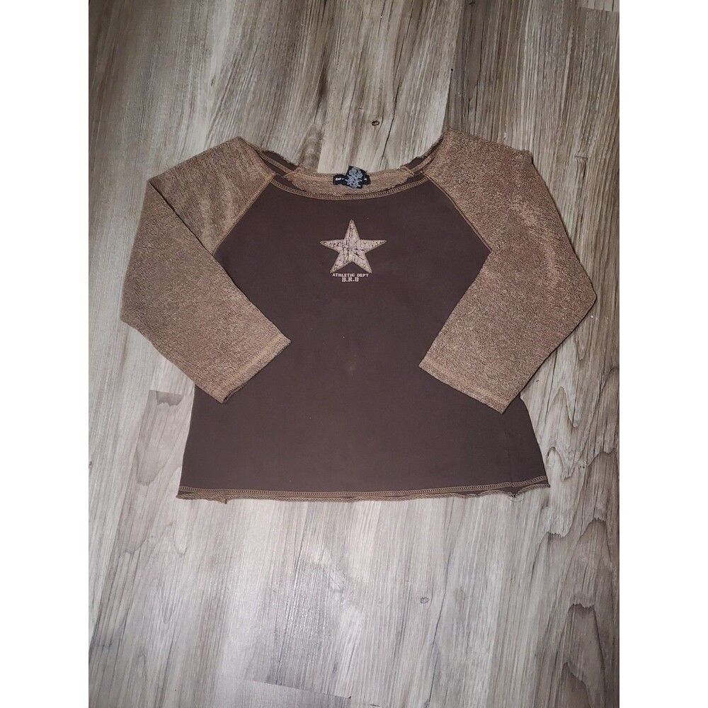 Be Right Back Athletic Brown Star Crop Sweatshirt Junior Medium Y2K Style